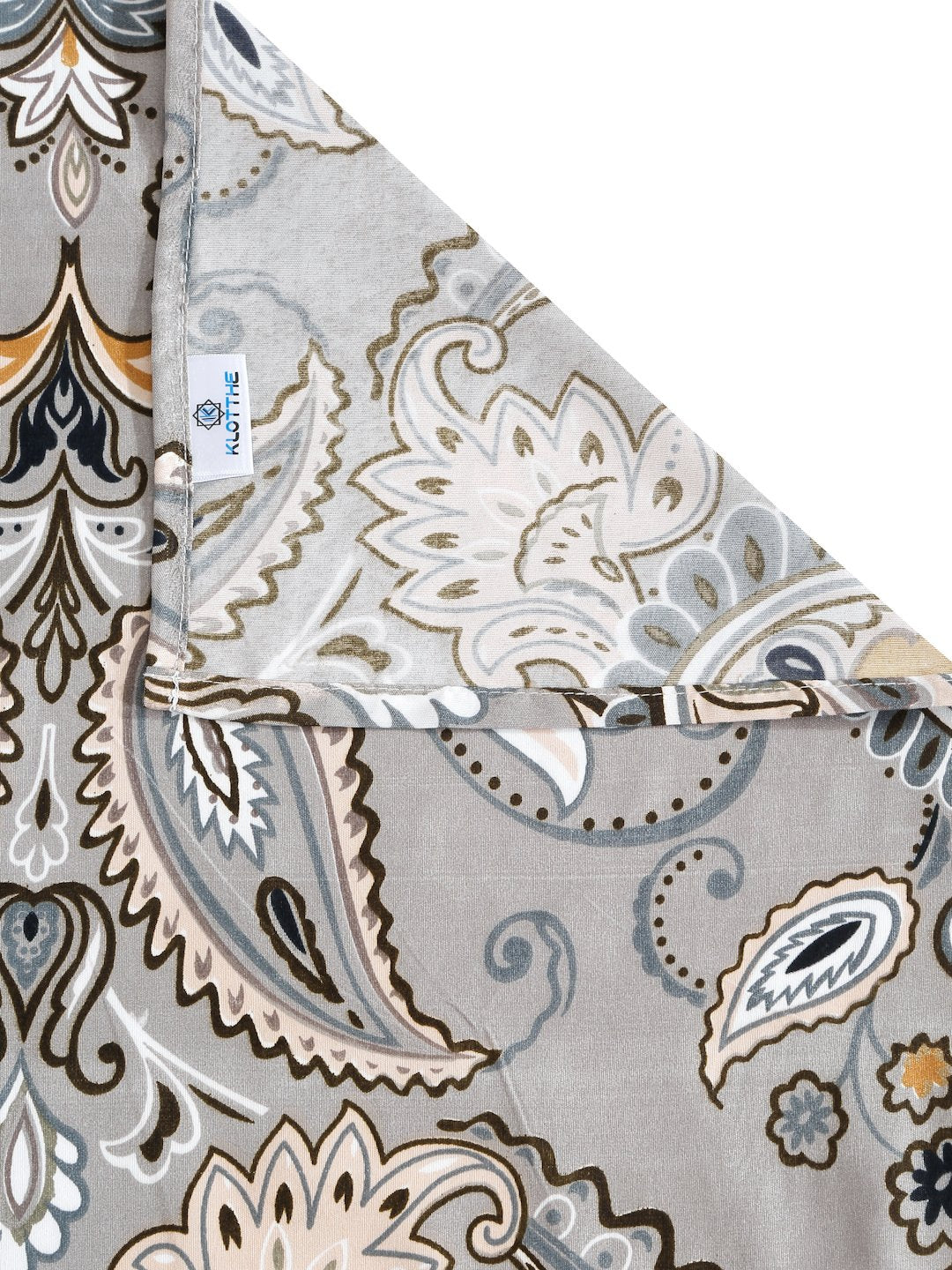 Grey Ethnic Motifs 300 TC Cotton Blend Super King Double Bedsheet with 2 Pillow covers