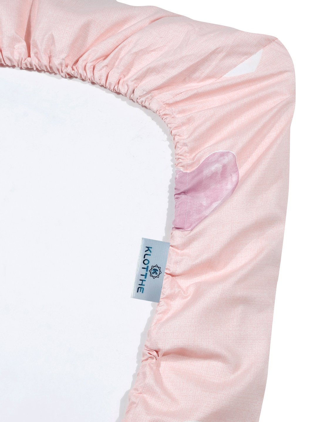 Pink Abstract 300 TC Cotton Blend Fitted Double Bedsheet with 2 Pillow Covers