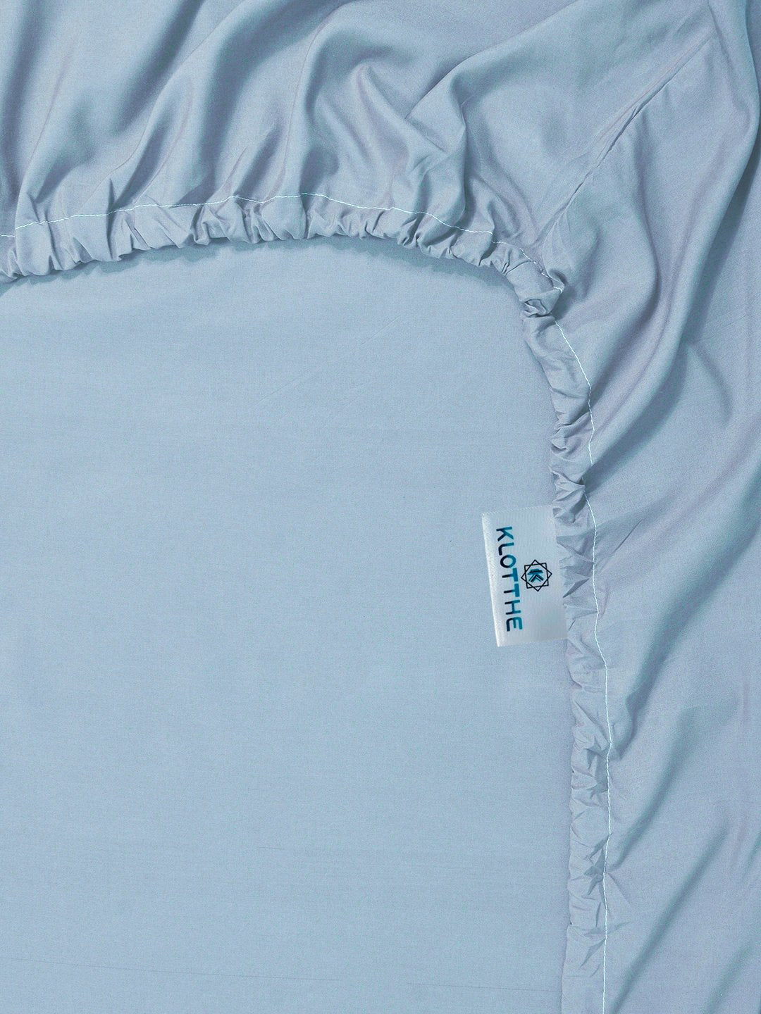 SkyBlue Solid 400 TC Satin Fitted Super King Double Bedsheet with 2 Pillow Covers & 2 Cushion Covers