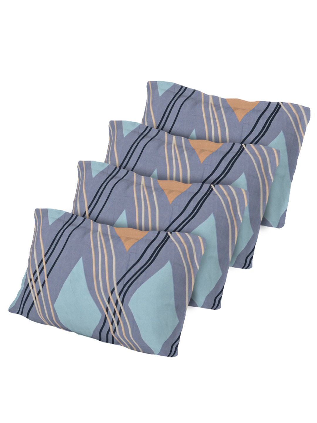 Multi Geometric 300 TC Cotton Blend Double Bedsheet with 4 Pillow Covers