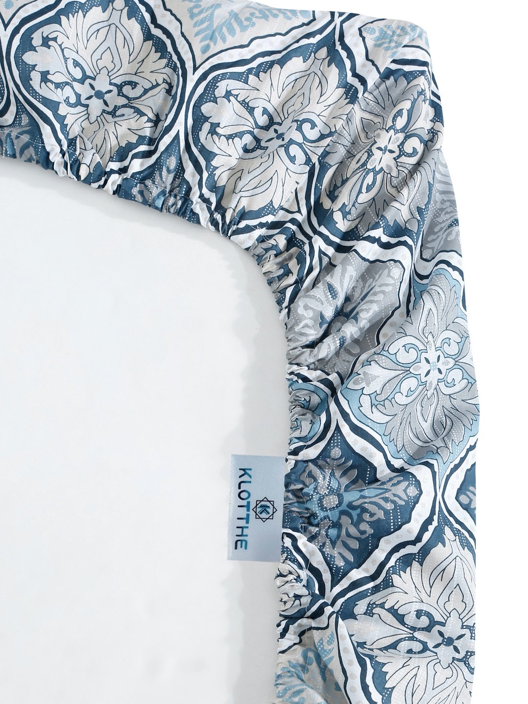 Blue Floral 400 TC Pure Cotton Fitted Double Bedsheet with 2 Pillow Covers
