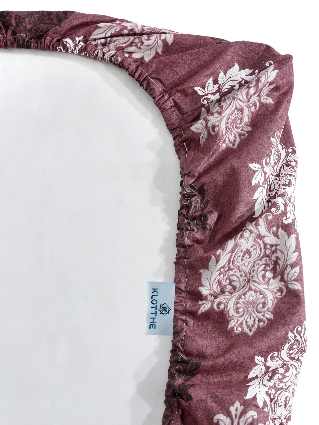 Maroon Floral 400 TC Pure Cotton Fitted Double Bedsheet with 2 Pillow Covers