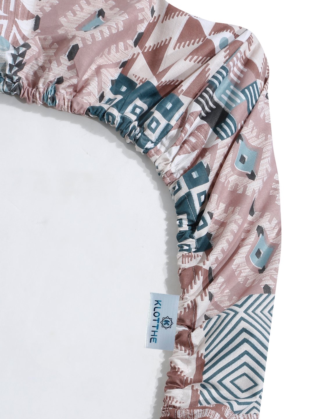 Multi Geometric 400 TC Pure Cotton Super King Fitted Double Bedsheet with 2 Pillow Covers