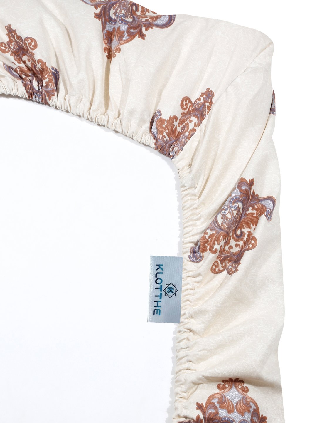 Cream Floral 300 TC Cotton Blend Fitted Double Bedsheet with 2 Pillow Covers