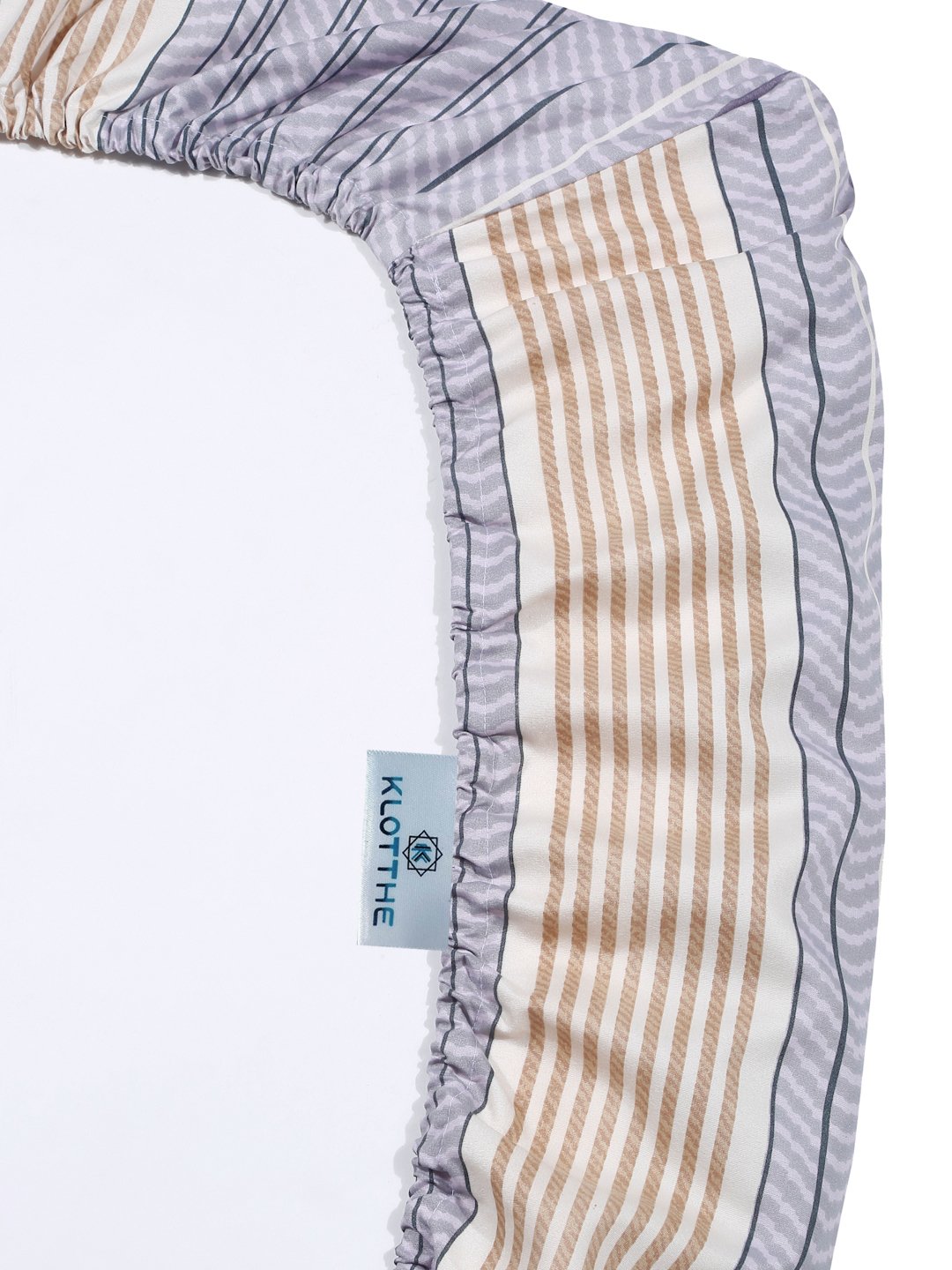 Purple Striped 300 TC Cotton Blend Fitted Double Bedsheet with 2 Pillow Covers