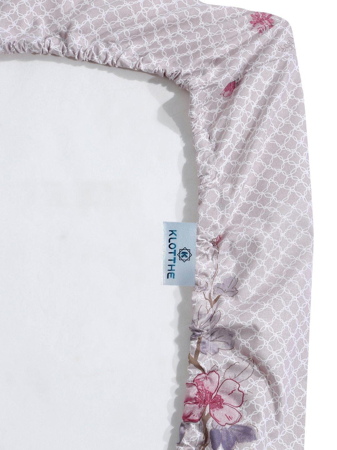 Purple Floral 400 TC Pure Cotton Fitted Double Bedsheet with 2 Pillow Covers