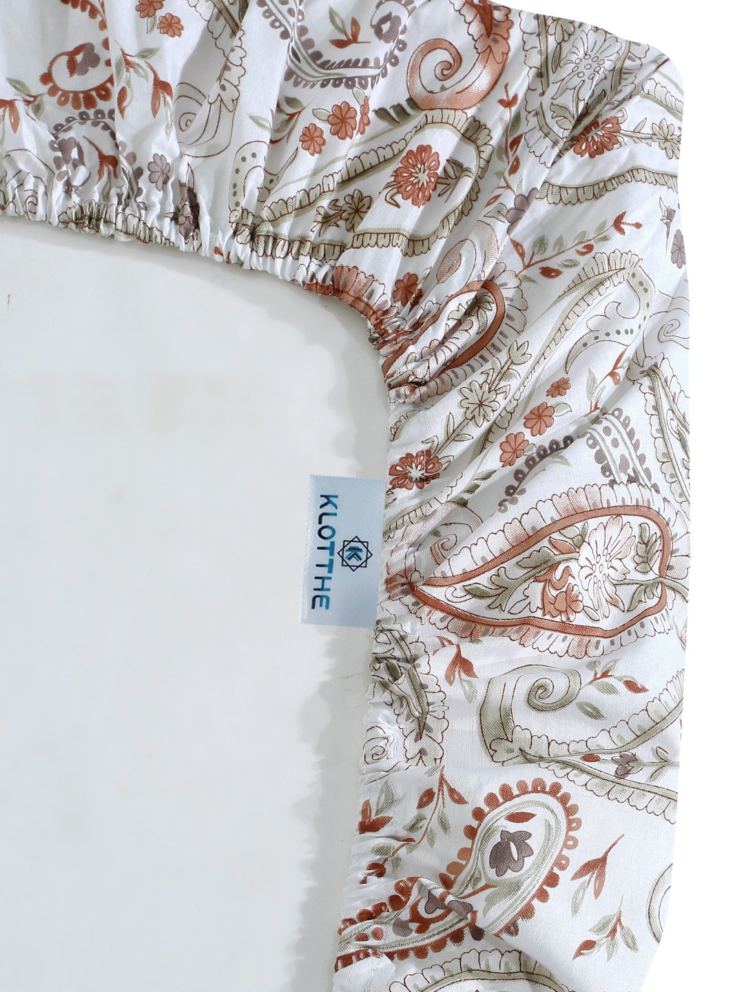 Orange Floral 400 TC Pure Cotton Fitted Double Bedsheet with 2 Pillow Covers