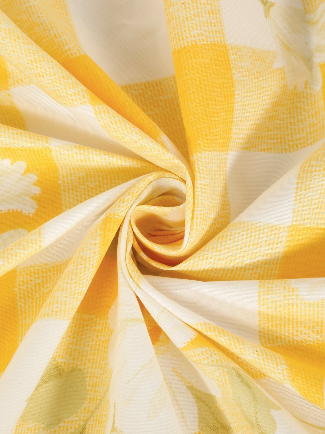 Yellow Floral Cotton Blend Single Bedsheet with Pillow Cover