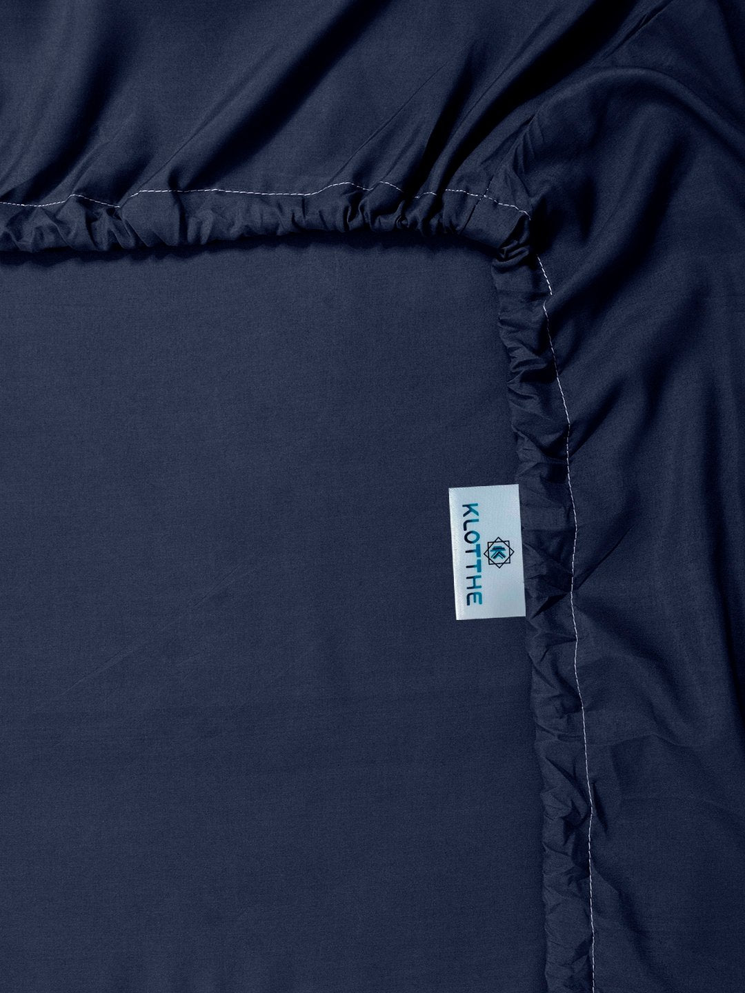 Blue Solid 400 TC Satin Fitted Super King Double Bedsheet with 2 Pillow Covers & 2 Cushion Covers