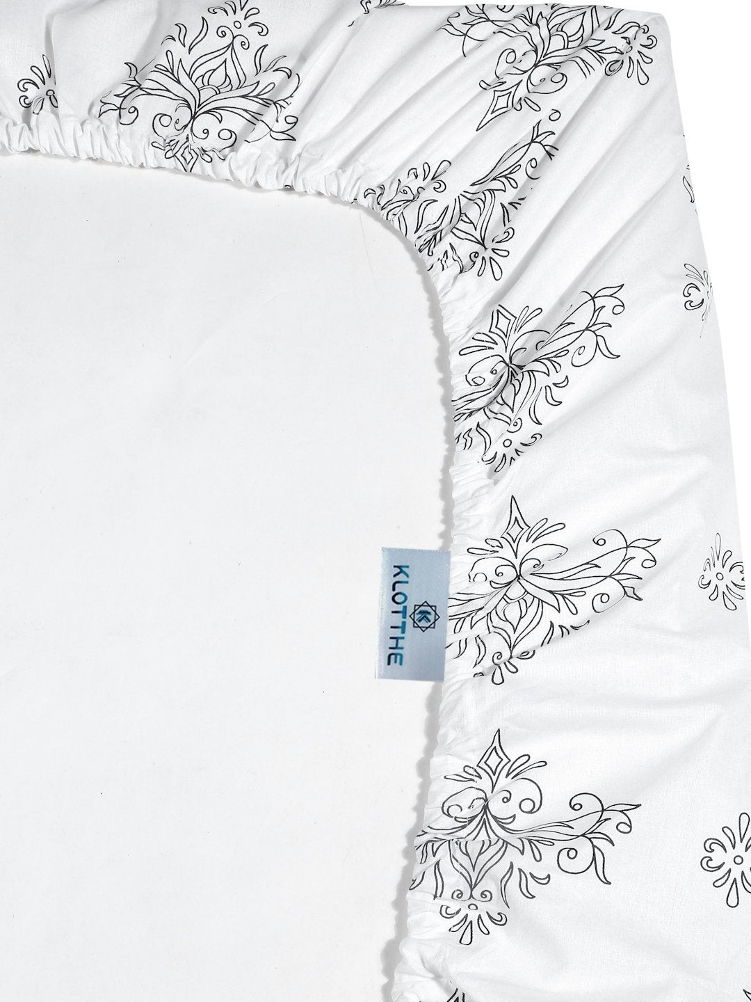 OffWhite Floral 400 TC Pure Cotton Fitted Super King Double Bedsheet with 4 Pillow Covers