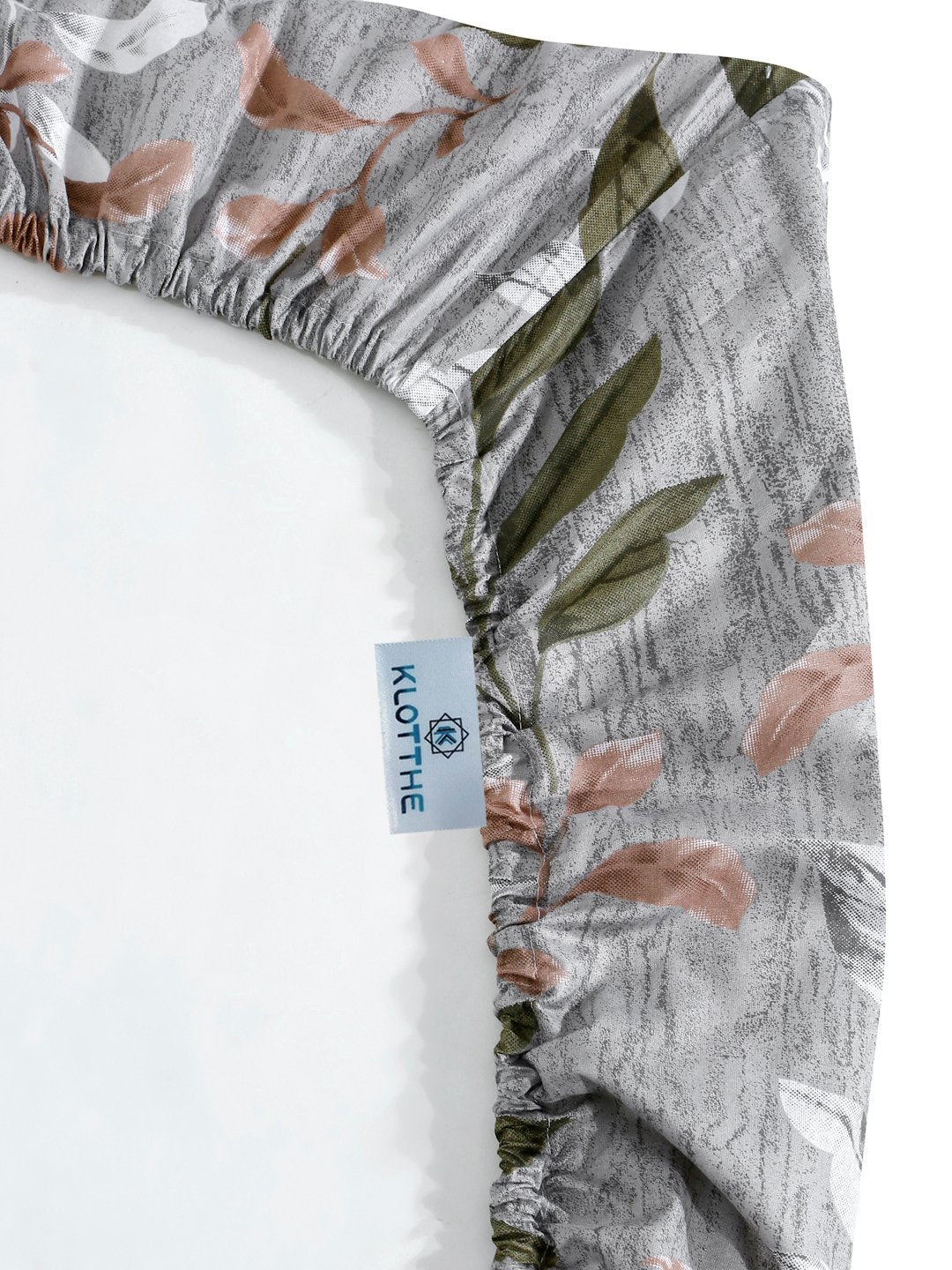 Grey Floral 400 TC Pure Cotton Fitted Double Bedsheet with 2 Pillow Covers