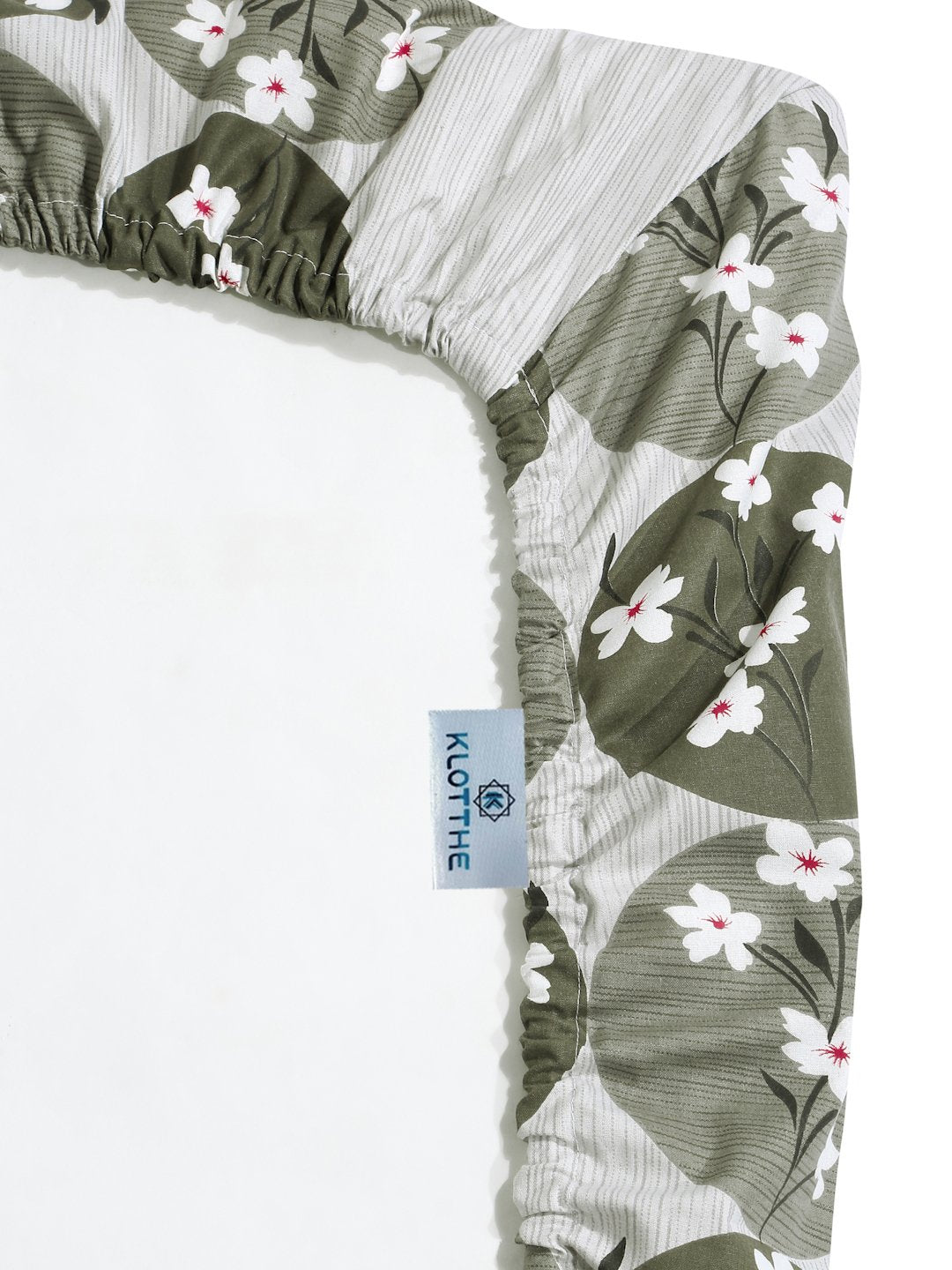 Olive Floral 400 TC Pure Cotton Fitted Double Bedsheet with 2 Pillow Covers