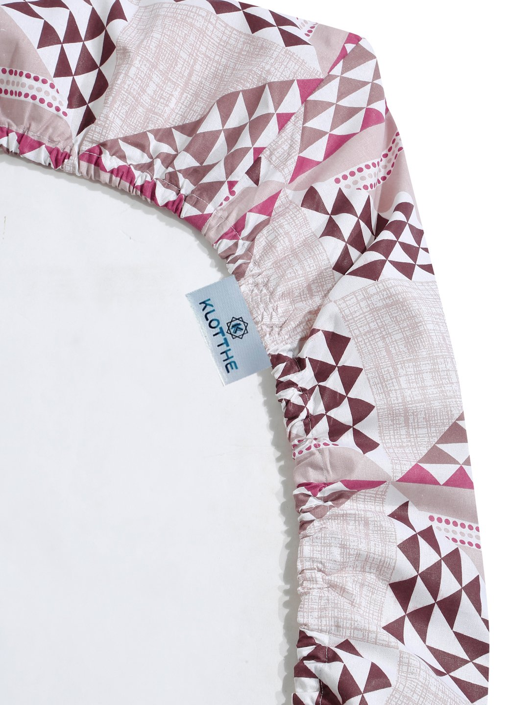 Pink Geometric 400 TC Pure Cotton Fitted Double Bedsheet with 2 Pillow Covers