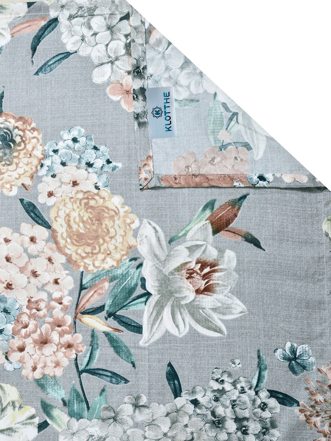 Grey Floral Cotton Blend Single Bedsheet with Pillow Cover