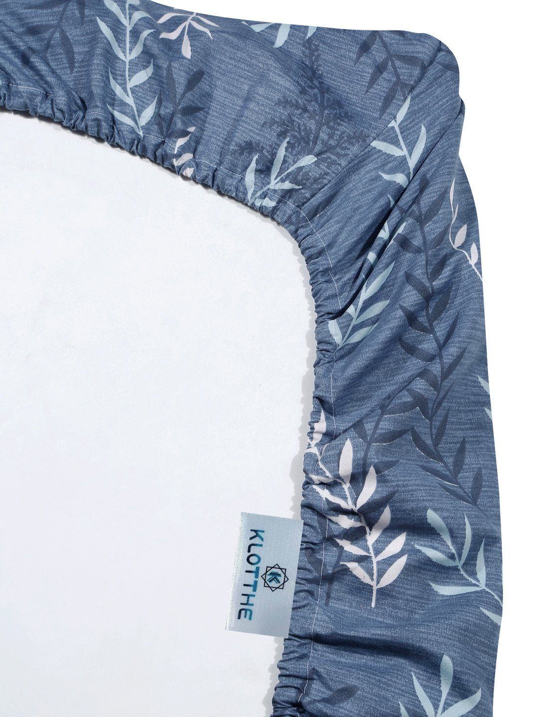 Blue Floral 300 TC Cotton Blend Fitted Single Bedsheet with Pillow Cover