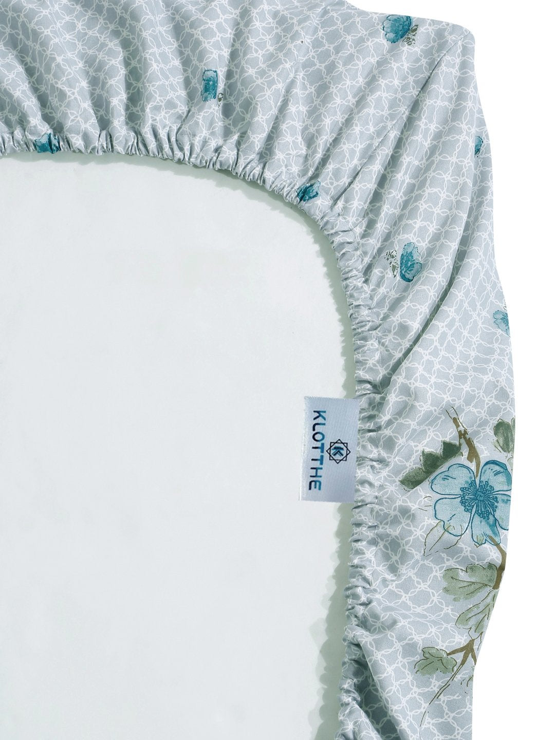 Grey Floral 400 TC Pure Cotton Fitted Double Bedsheet with 2 Pillow Covers