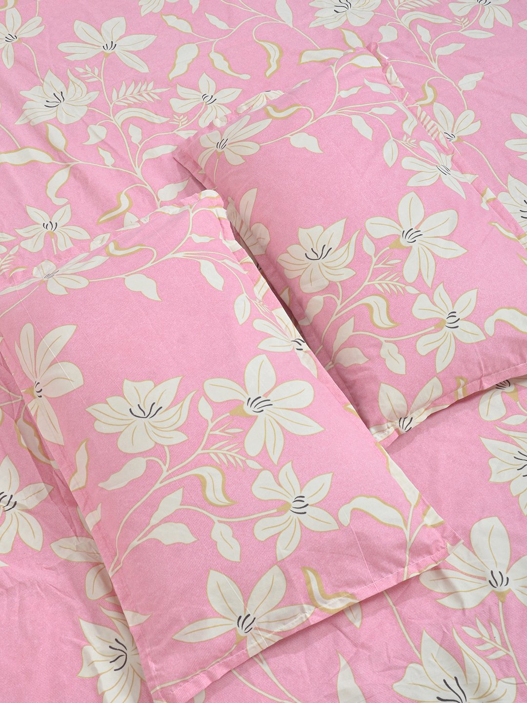 Pink Floral 300 TC Cotton Blend Double Bedsheet with 2 Pillow Covers