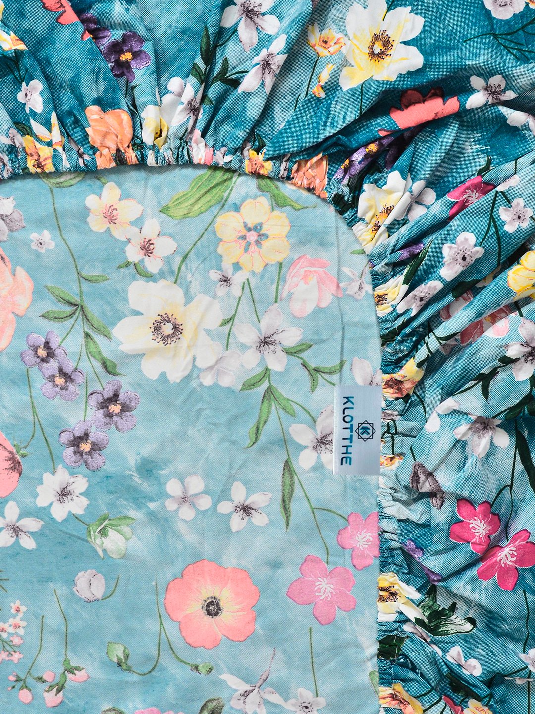Blue Floral Cotton Blend Fitted Single Bedsheet with Pillow Cover