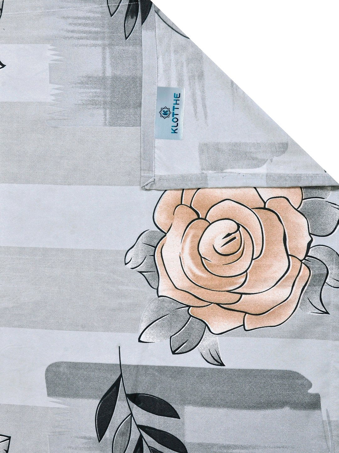 Grey Floral Cotton Blend Single Bedsheet with Pillow Cover