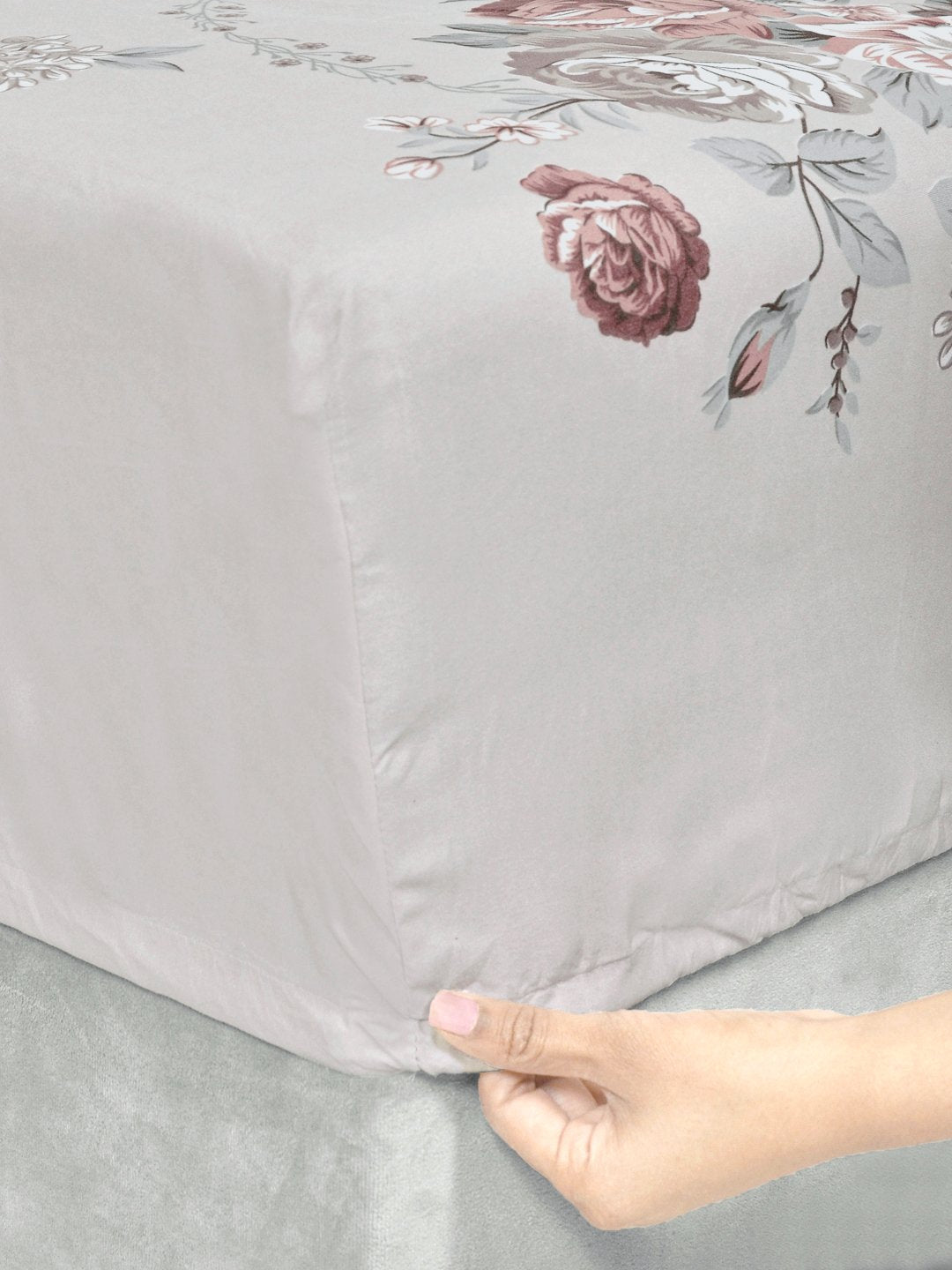 Multi Floral 300 TC Cotton Blend Fitted Single Bedsheet with Pillow Cover