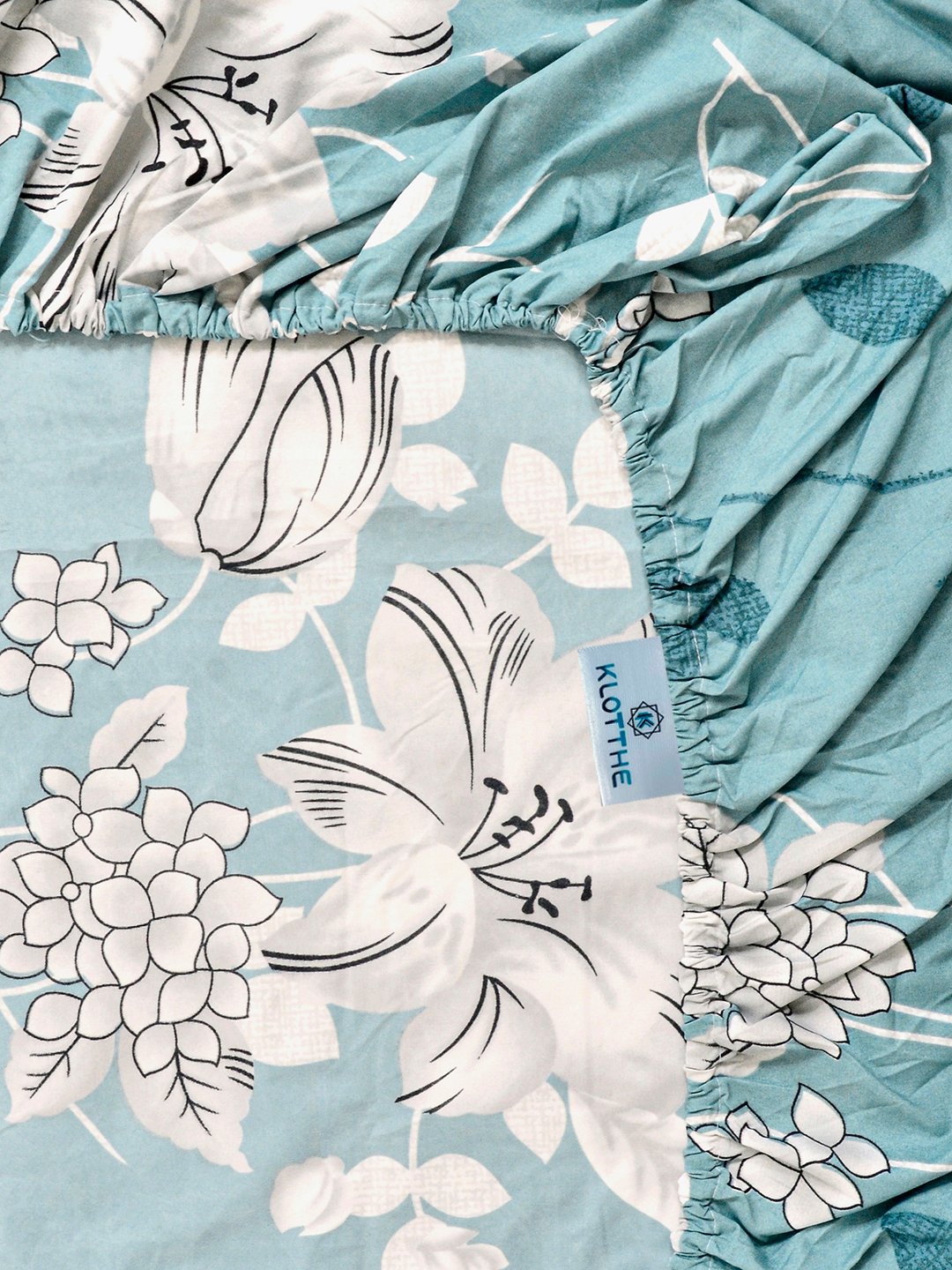 Green Floral Cotton Blend Fitted Single Bedsheet with Pillow Cover