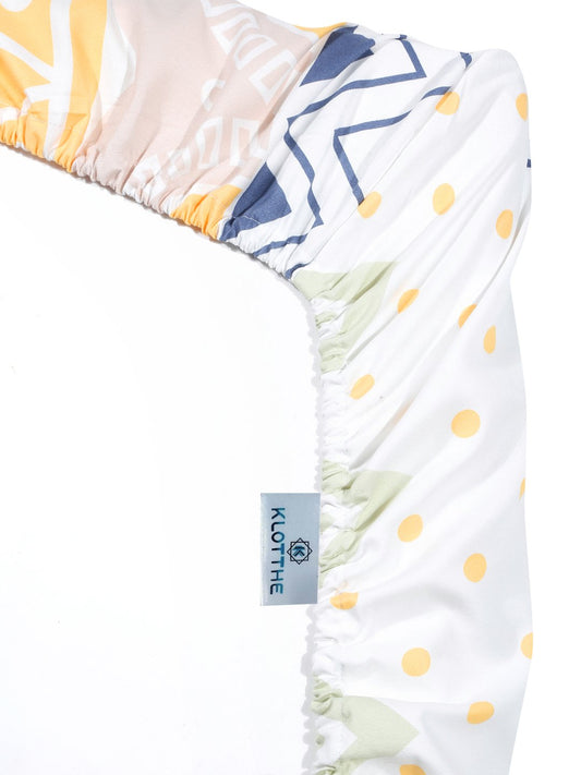 Multi Geometric 300 TC Cotton Blend Fitted Single Bedsheet with Pillow Cover