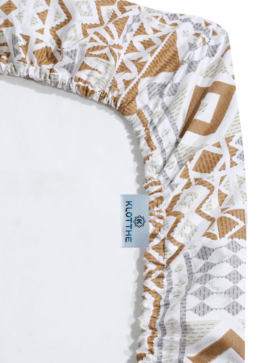 Mustard Geometric 400 TC Pure Cotton Fitted Single Bedsheet with Pillow Cover