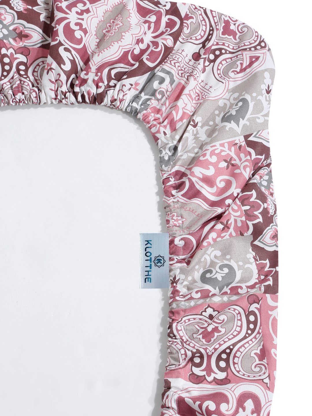 Red Ethnic Motifs 400 TC Pure Cotton Super King Fitted Double Bedsheet with 2 Pillow Covers