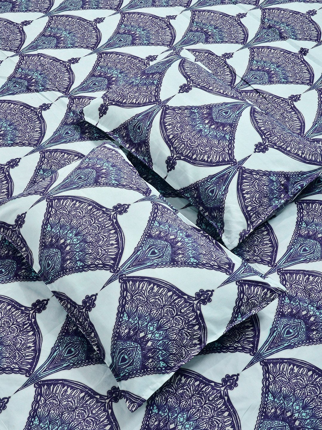 Blue Geometric Cotton Blend Double Bedsheet with 2 Pillow Covers