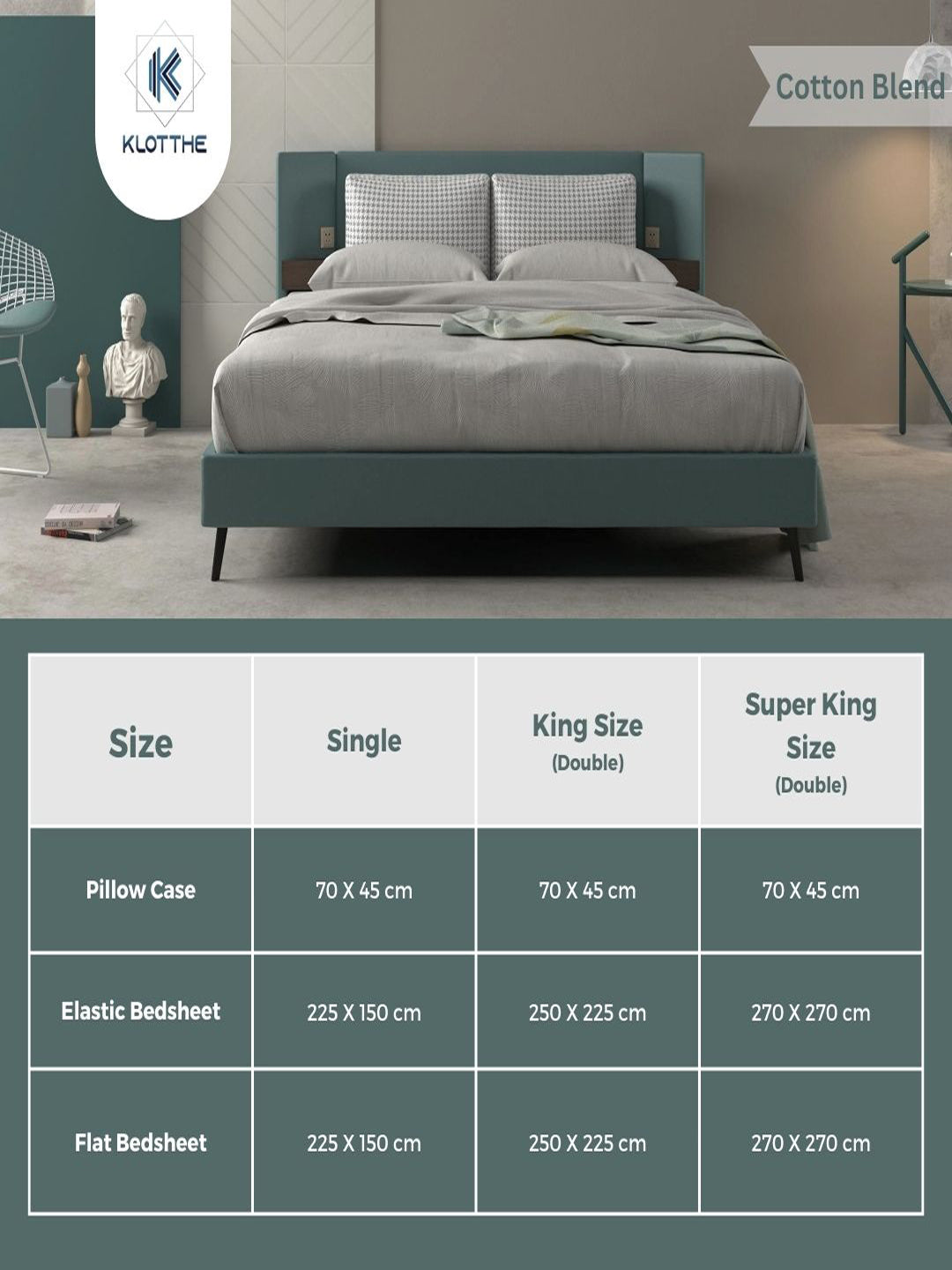 Klotthe Grey Geometric 300 TC Cotton Blend Fitted Double Bedsheet with 2 Pillow Covers