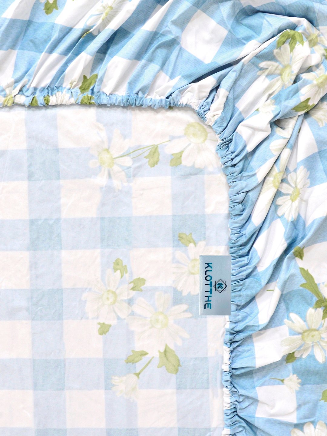 Blue Floral Cotton Blend Fitted Single Bedsheet with Pillow Cover