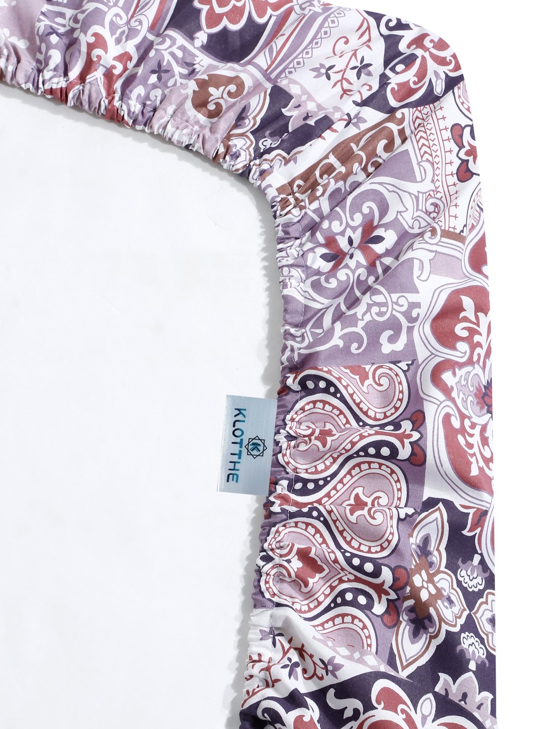 Purple Ethnic Motifs 400 TC Pure Cotton Super King Fitted Double Bedsheet with 2 Pillow Covers