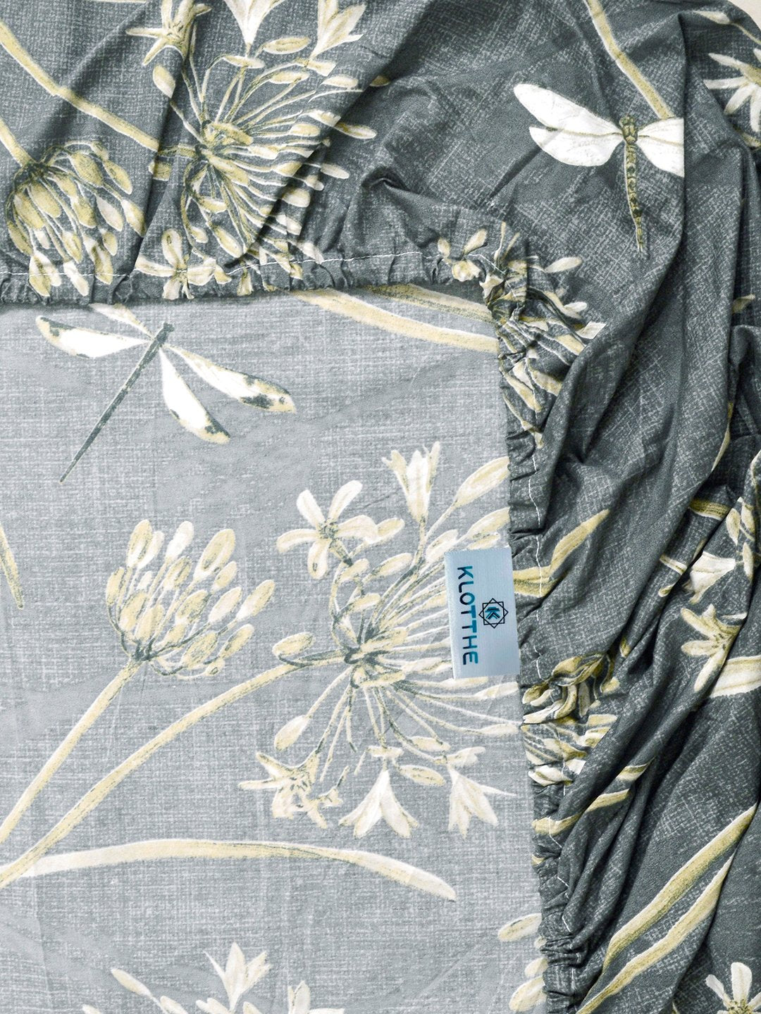 Green Floral Cotton Blend Fitted Single Bedsheet with Pillow Cover