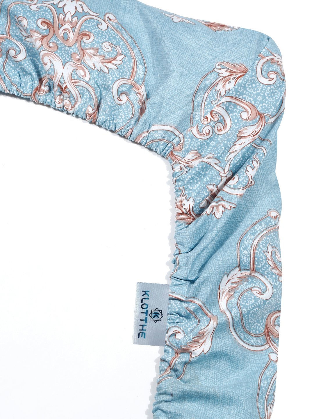 SkyBlue Ethnic Motifs 300 TC Cotton Blend Fitted Double Bedsheet with 2 Pillow Covers
