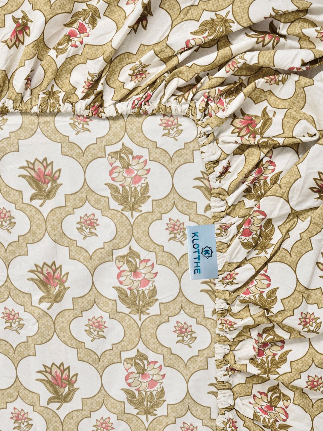 Yellow Floral Cotton Blend Fitted Single Bedsheet with Pillow Cover