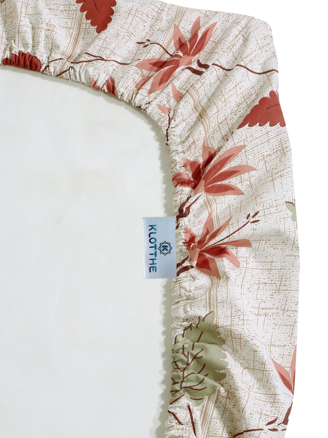 Beige Floral 400 TC Pure Cotton Fitted Double Bedsheet with 2 Pillow Covers