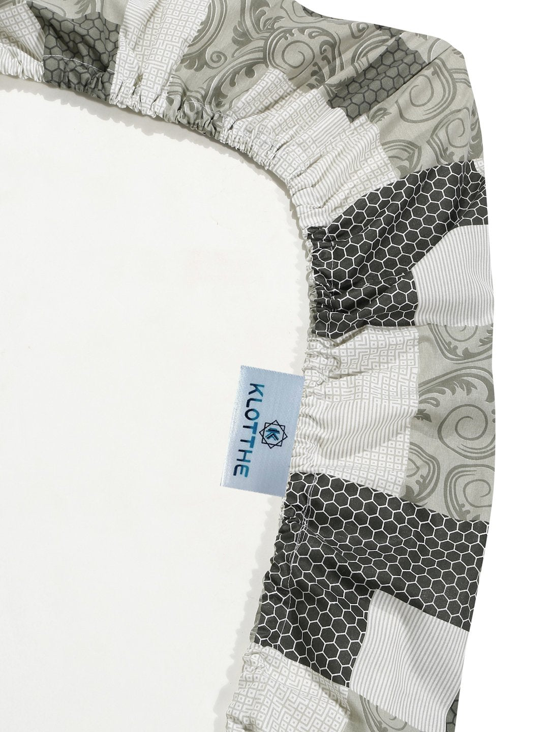 Olive Geometric 400 TC Pure Cotton Fitted Single Bedsheet with Pillow Cover
