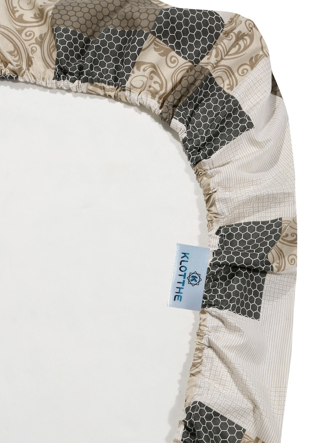 Multi Geometric 400 TC Pure Cotton Fitted Double Bedsheet with 2 Pillow Covers