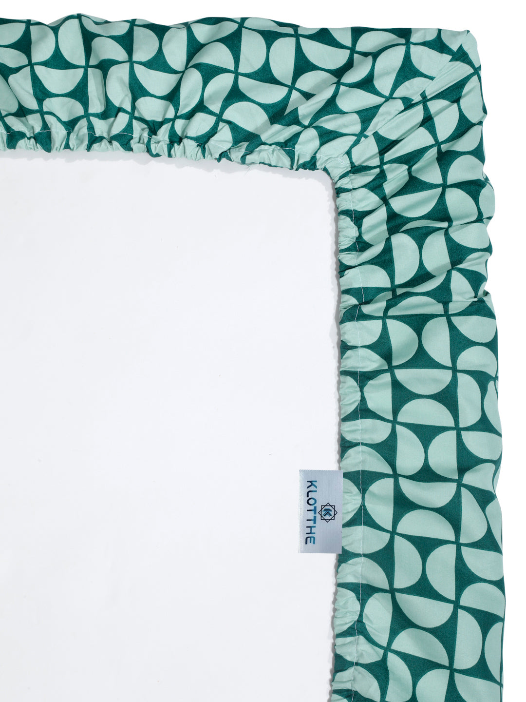Klotthe Green Geometric 300 TC Cotton Blend Fitted Single Bedsheet with Pillow Cover