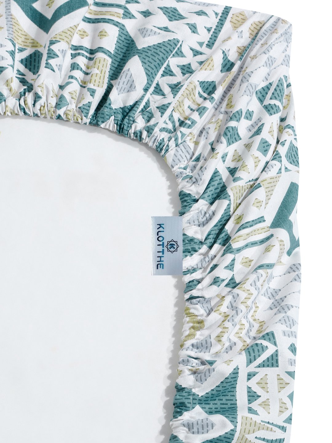 Green Geometric 400 TC Pure Cotton Super King Fitted Double Bedsheet with 2 Pillow Covers