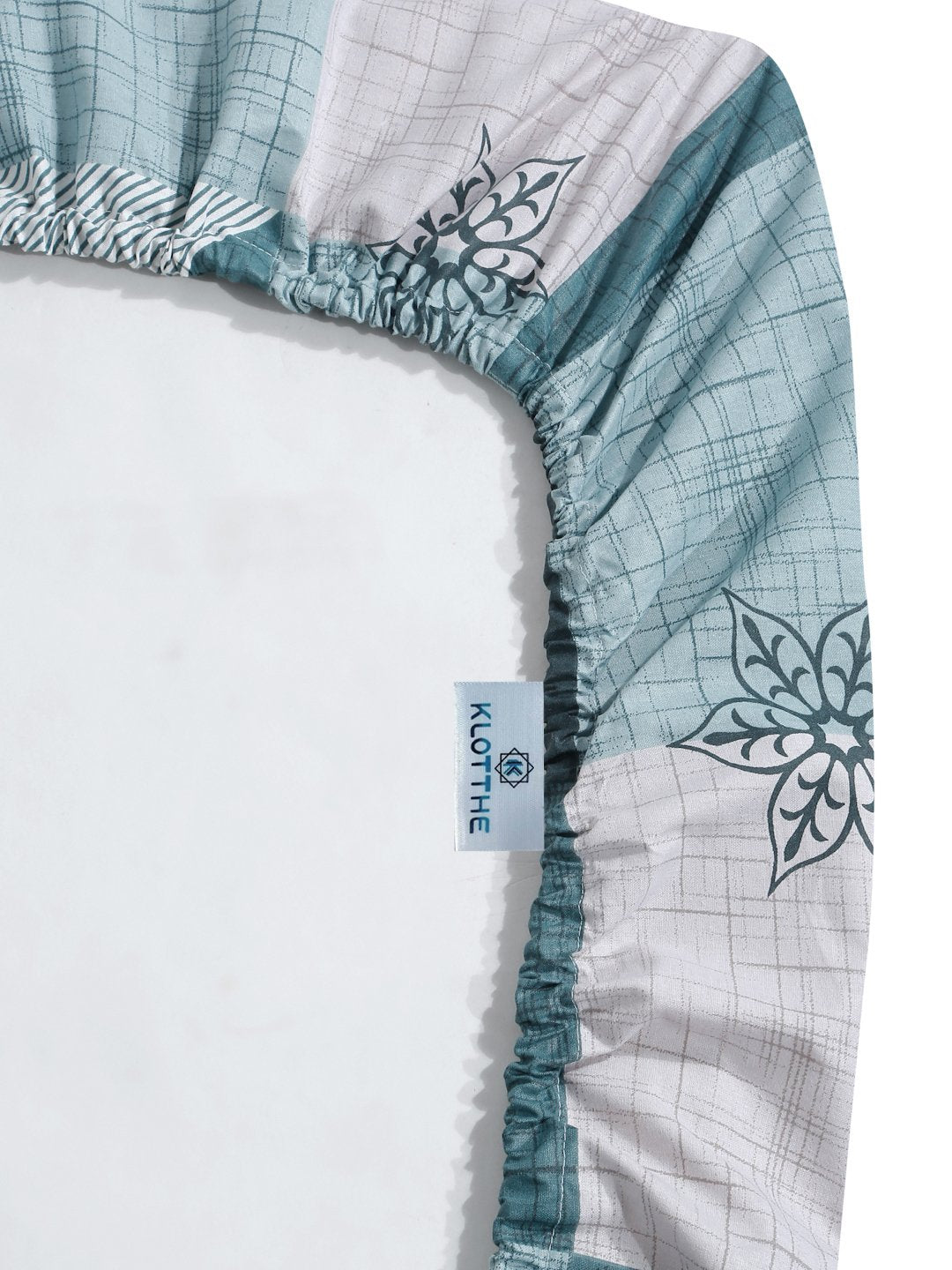 Blue Geometric 400 TC Pure Cotton Super King Fitted Double Bedsheet with 2 Pillow Covers