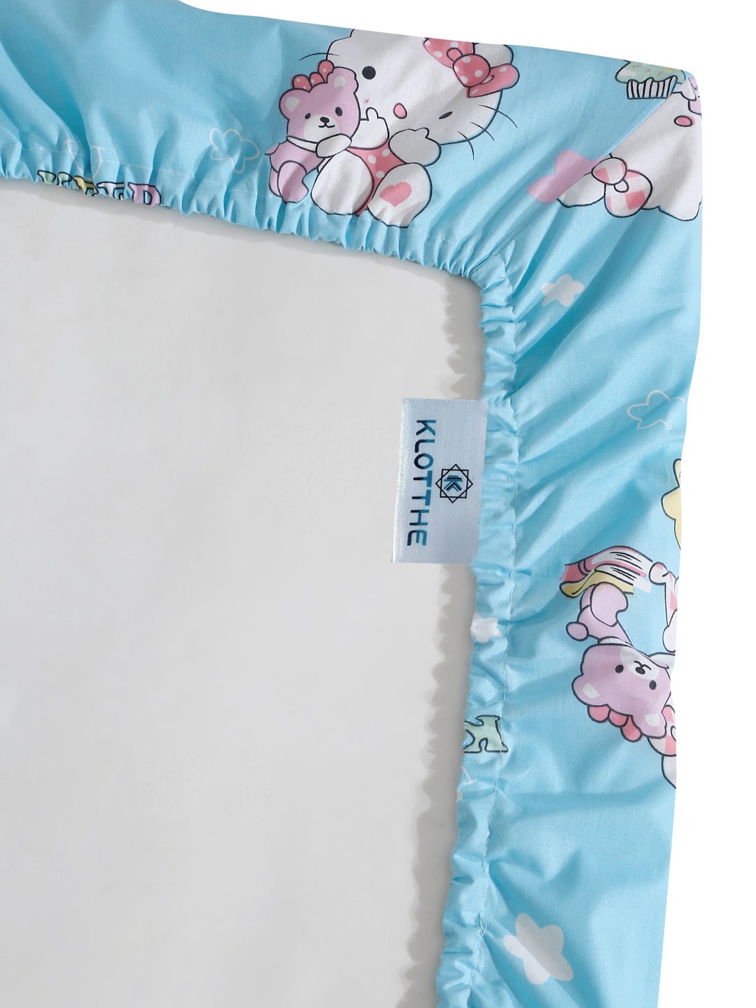 SkyBlue Cartoon Characters 400 TC Fitted Pure Cotton Double Bedsheet with 2 Pillow Covers
