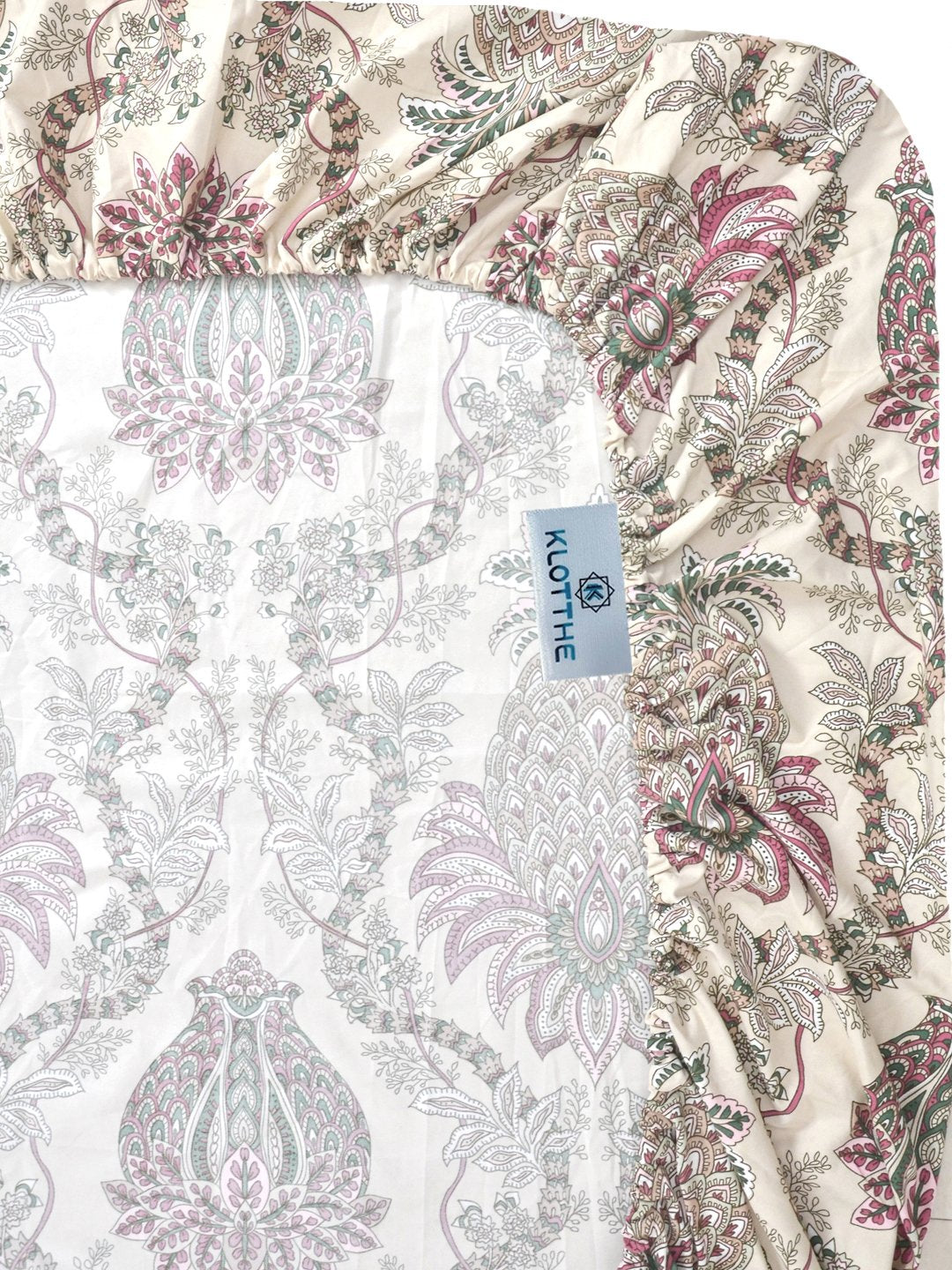 Multi Floral 300 TC Cotton Blend Fitted Single Bedsheet with Pillow Cover