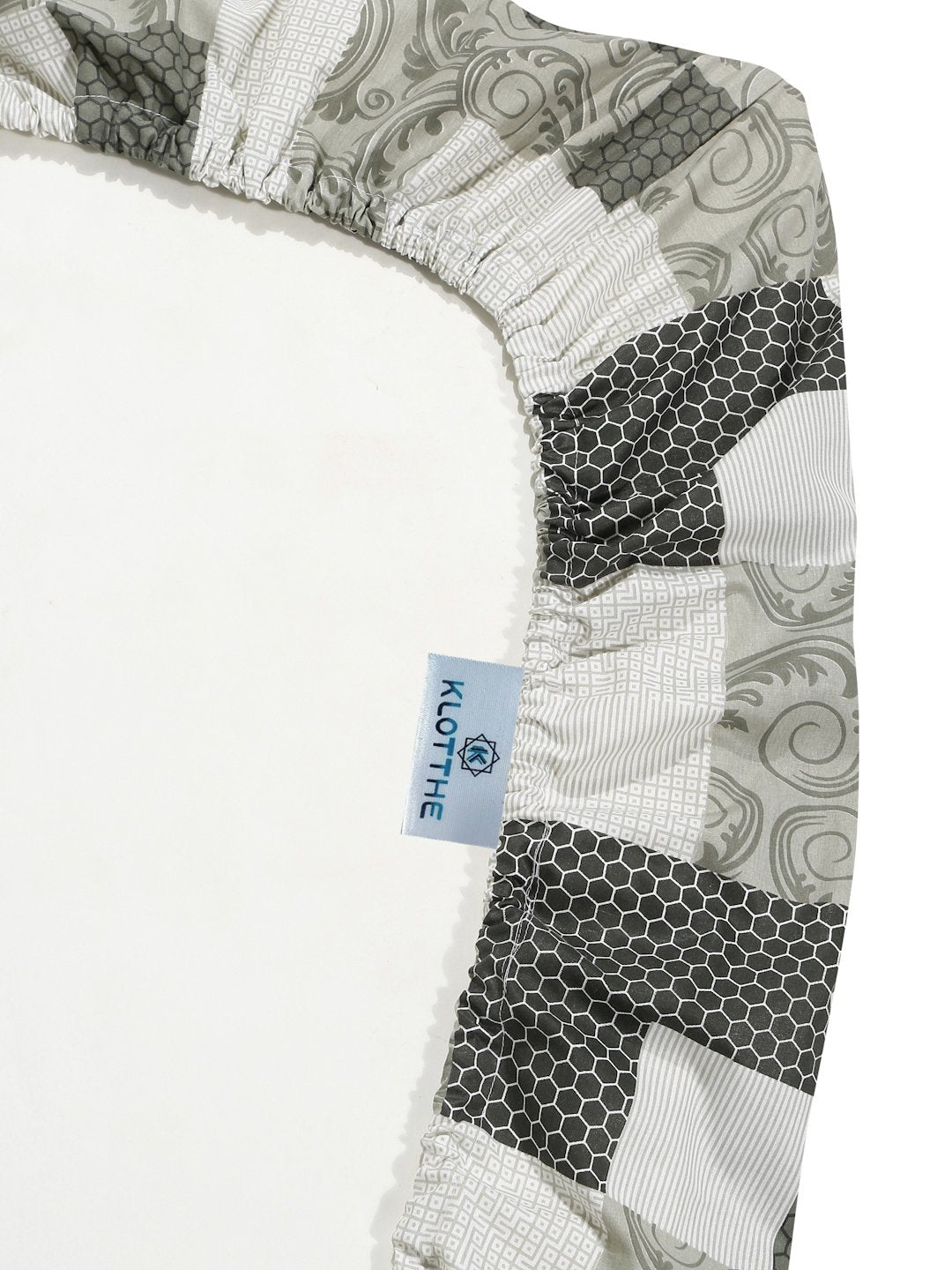 Olive Geometric 400 TC Pure Cotton Fitted Double Bedsheet with 2 Pillow Covers