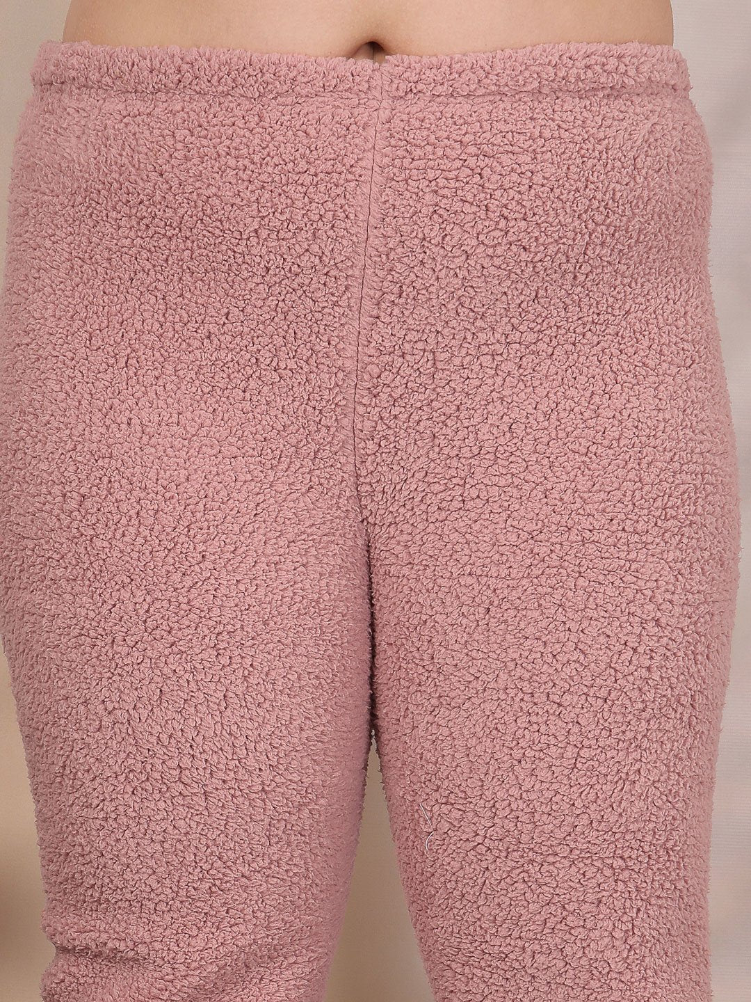 Women Rust Solid Sherpa Heavy Winter Hooded Pluz Size Woolen Night Suit