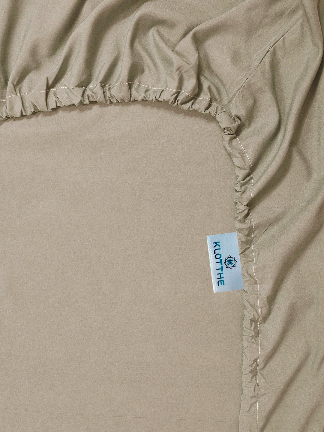 Beige Solid 400 TC Satin Fitted Super King Double Bedsheet with 2 Pillow Covers & 2 Cushion Covers