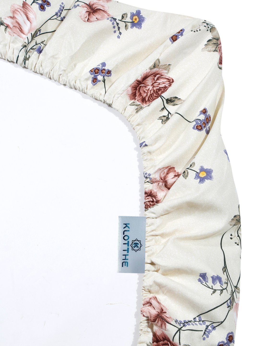 Beige Floral 300 TC Cotton Blend Fiited Single Bedsheet with Pillow Cover
