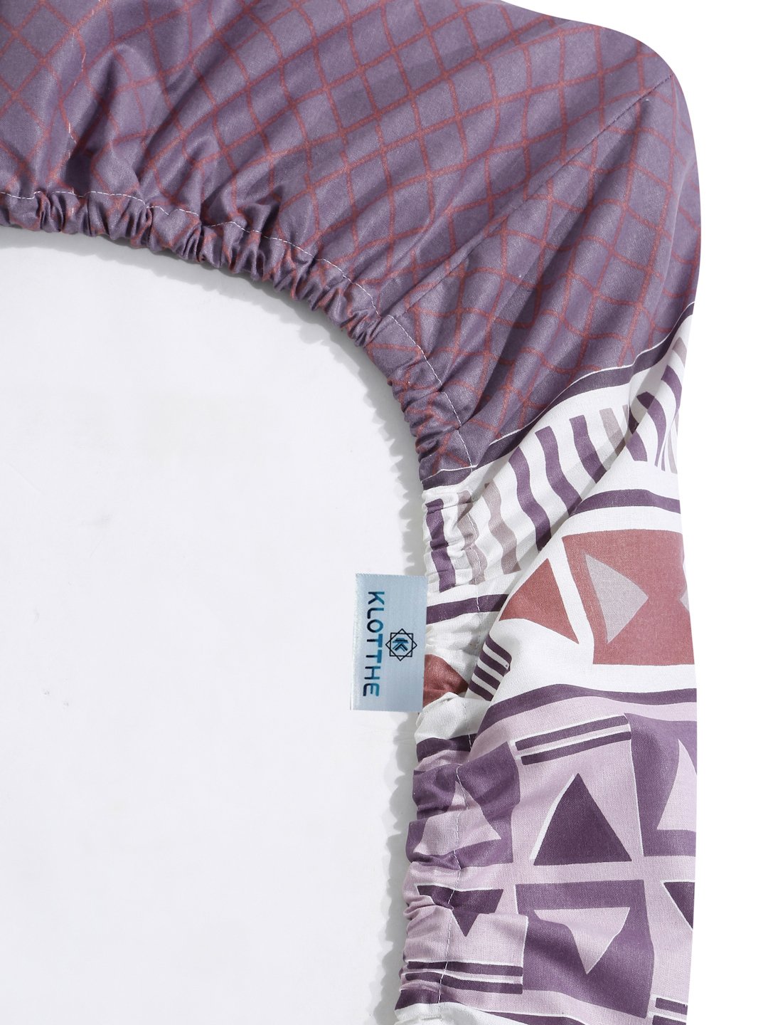 Purple Geometric 400 TC Pure Cotton Super King Fitted Double Bedsheet with 2 Pillow Covers