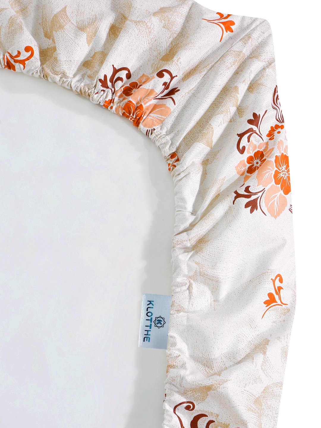 Orange Floral 400 TC Pure Cotton Fitted Double Bedsheet with 2 Pillow Covers