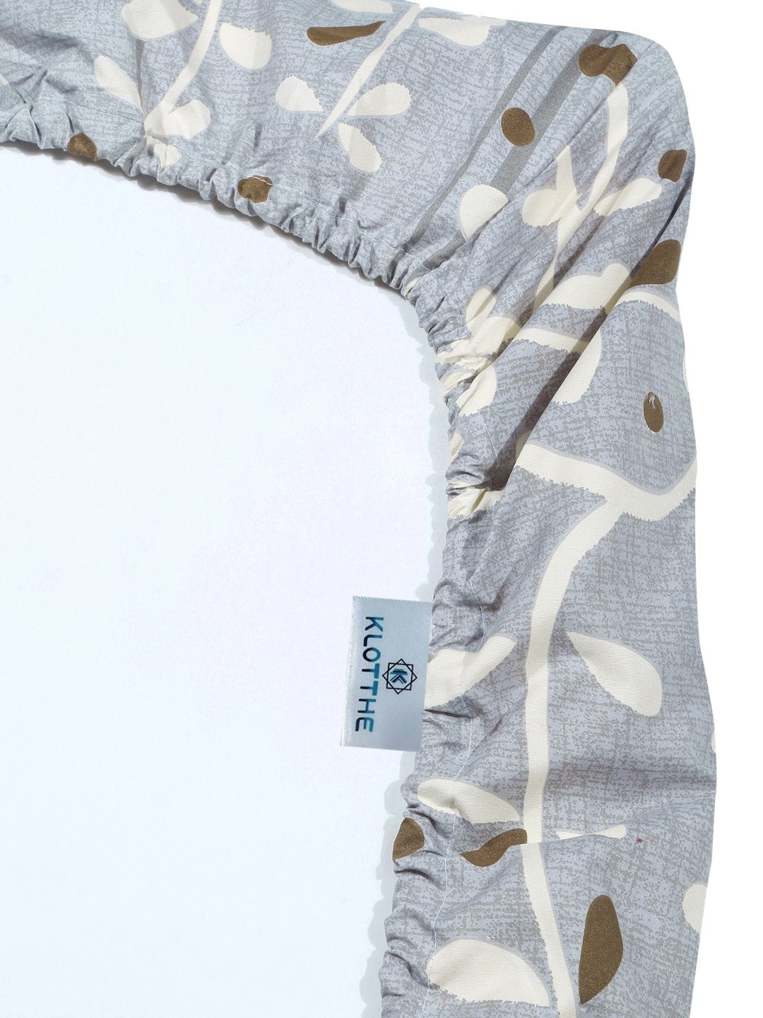 Grey Floral 300 TC Cotton Blend Fitted Double Bedsheet with 2 Pillow Covers